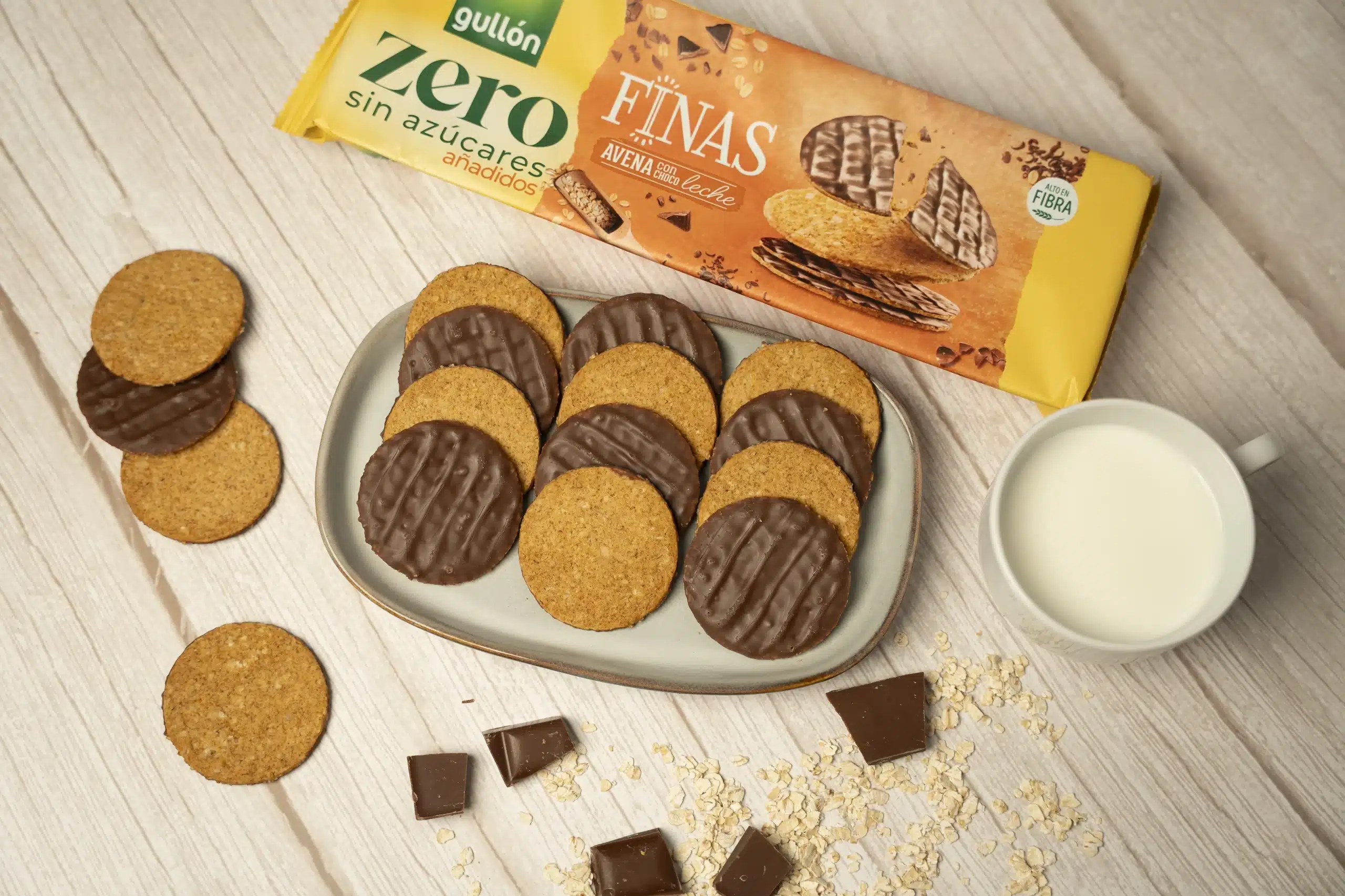 Bolachas gullon zero sem açúcares finas aveia chocolate leite